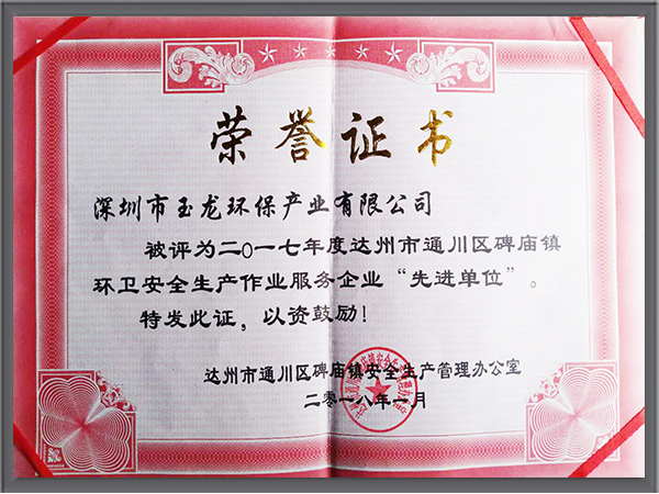 沐鸣娱乐环保-四川达州市碑庙镇安全生产先进单位