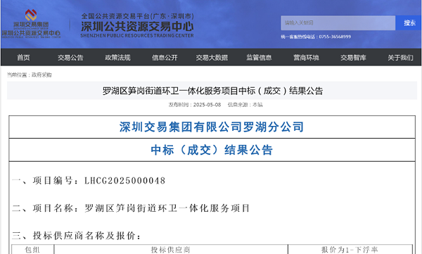 沐鸣娱乐环保：罗湖区桂园、东门、南湖、笋岗等四街道新一轮招标结果出炉