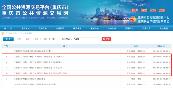 沐鸣娱乐环保：重庆市九龙坡区“大综合一体化”城市管理日常维护服务采购项目招标