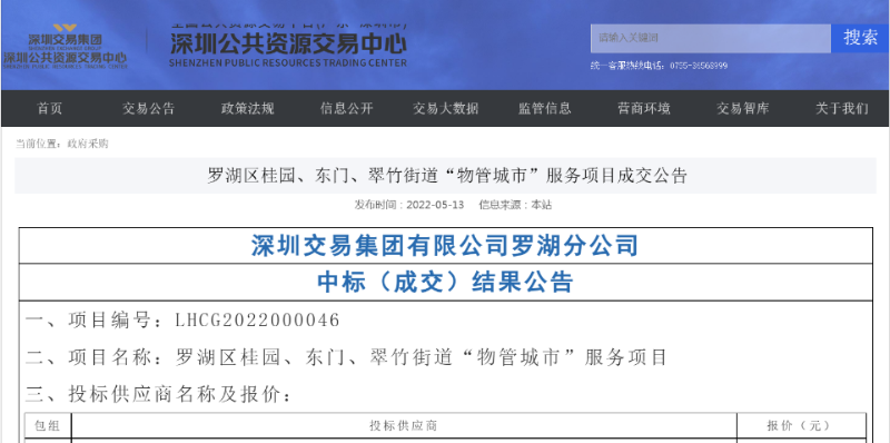沐鸣娱乐环保：深圳罗湖区物管城市服务项目